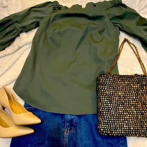 WHBM Off Shoulder Green Top